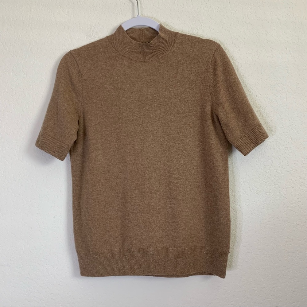 Lafayette 148 Womens brown 100% cashmere short sleeve mock neck sweater blouse S